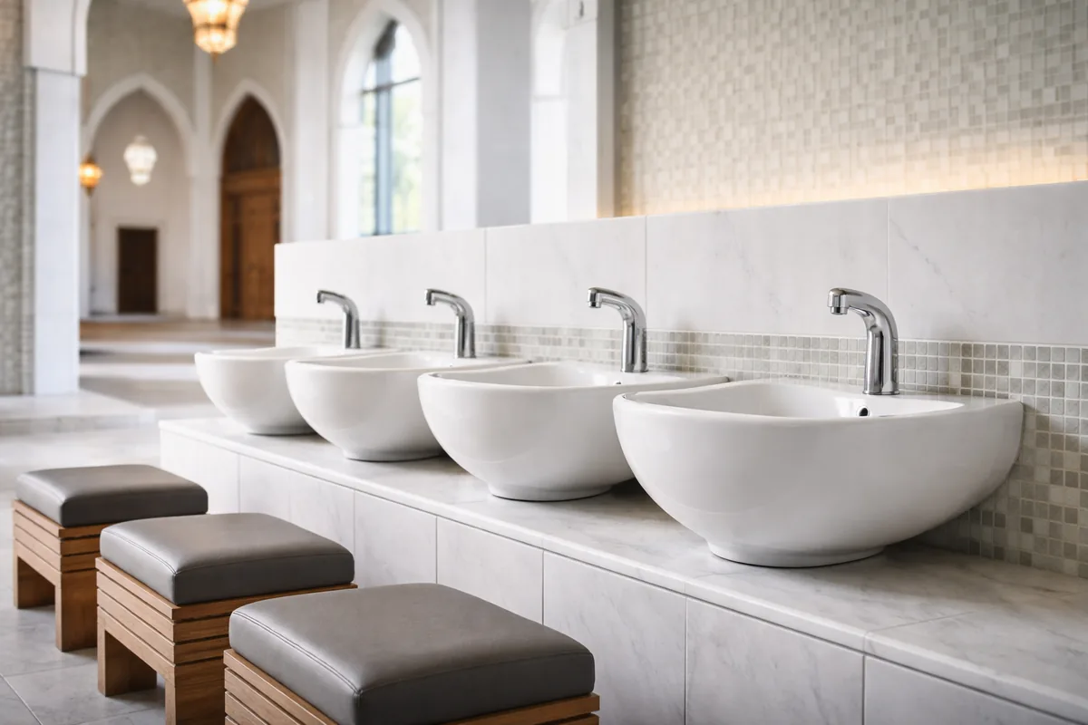 Quels sont les bénéfices des lavabos d'ablutions en céramique antibactérienne dans les mosquées